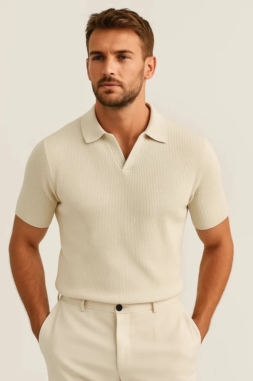 Comfort-Fit Rib Knit Polo Shirt
