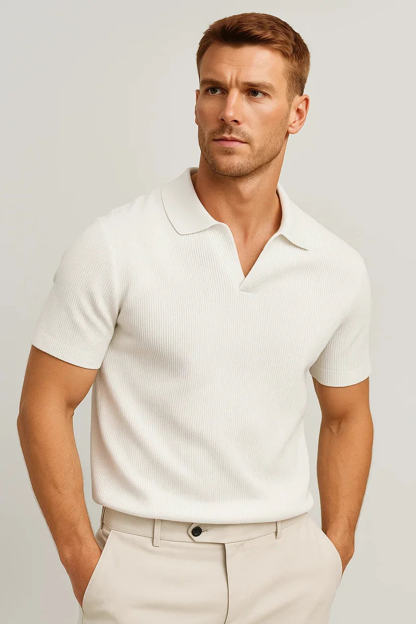 Comfort-Fit Rib Knit Polo Shirt