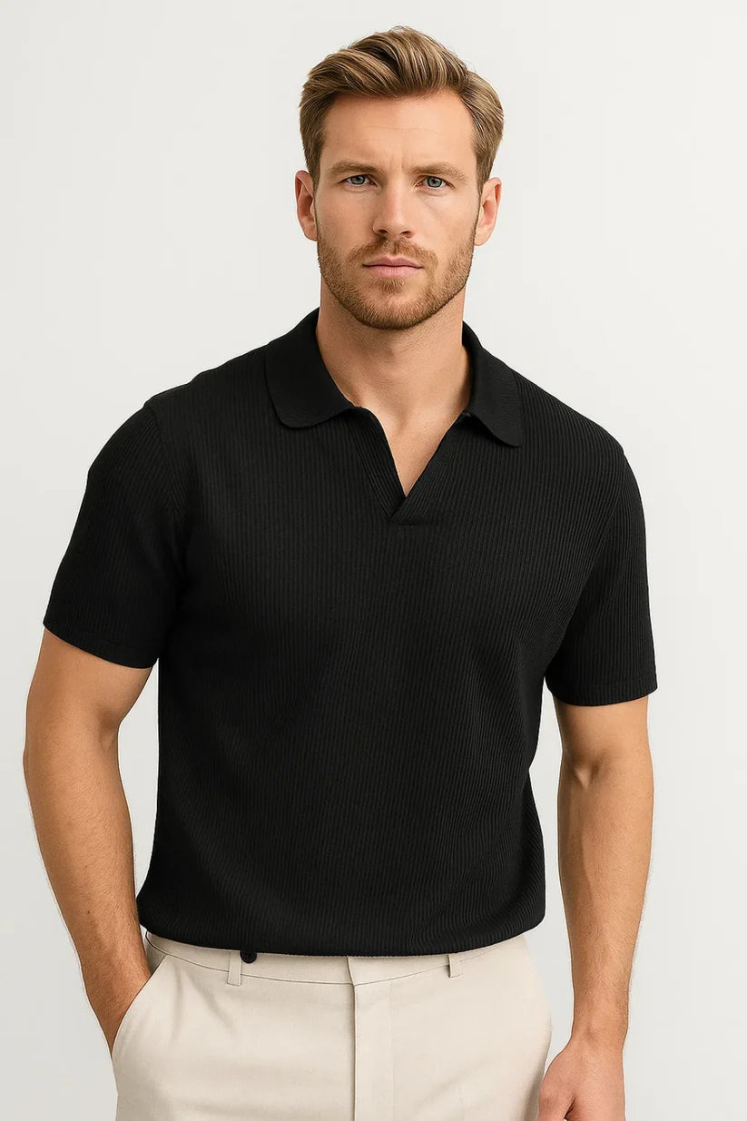 Comfort-Fit Rib Knit Polo Shirt
