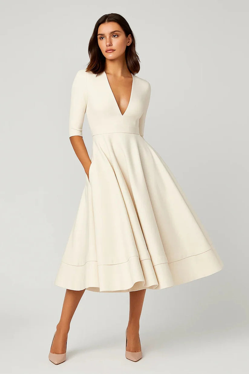 Sophisticated Sleeve Midi  V-Neck