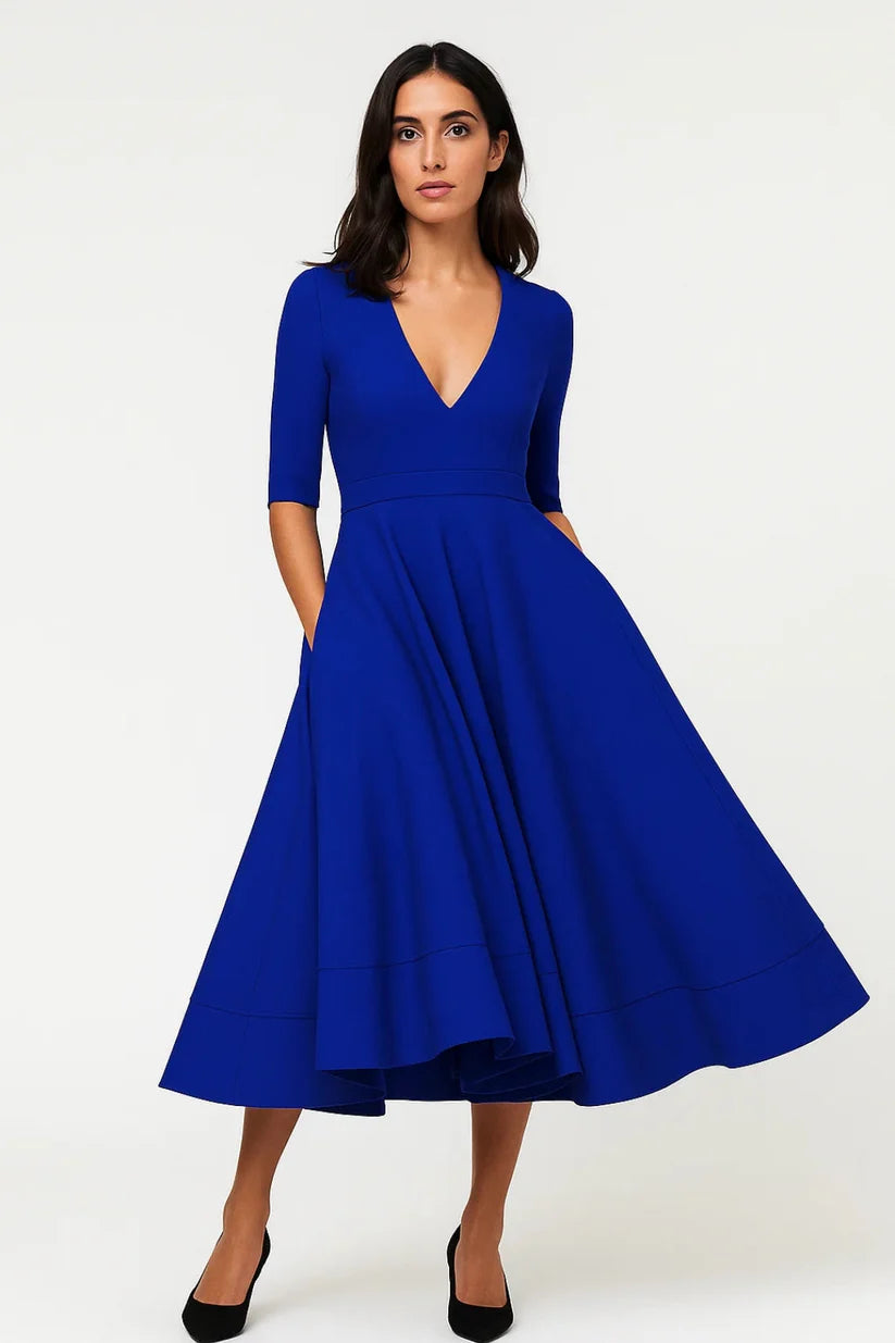 Sophisticated Sleeve Midi  V-Neck